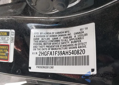 2010 Honda Civic Lx from USA, damaged, VIN 2HGFA1F59AH540820
